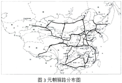 一张中国古代地图,上面标注出驿站的大致分布网络